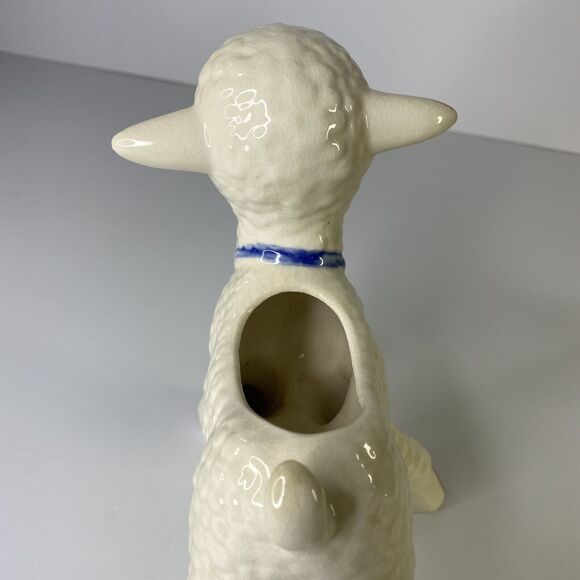 Vintage 8" Ceramic Lamb Planter Long Legs USA Nursery Decor Kitschy Rosy Cheeks - Picture 8 of 12